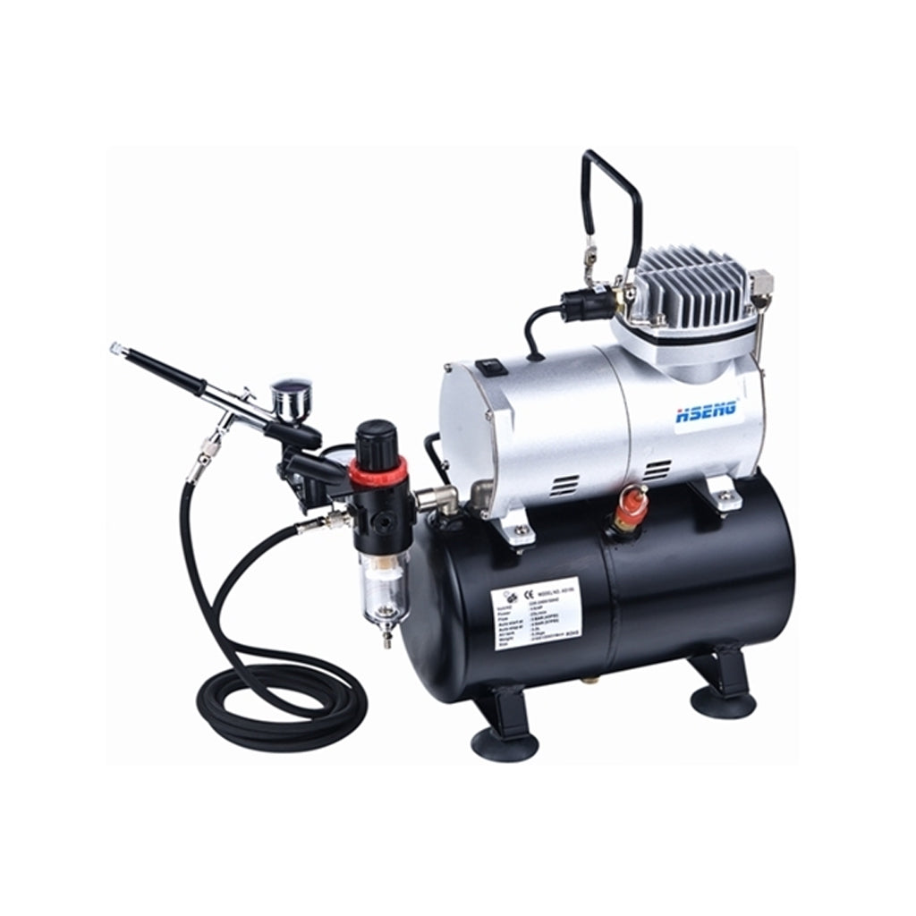 Hseng Air Compressor with Holding Tank Kit (Includes Hose &amp; HS-80 Airbrush) [AS186K]