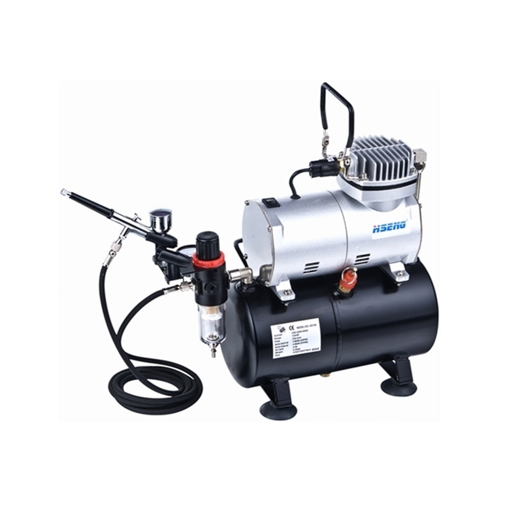 Hseng Air Compressor with Holding Tank Kit (Includes Hose & HS-80 Airbrush) [AS186K]
