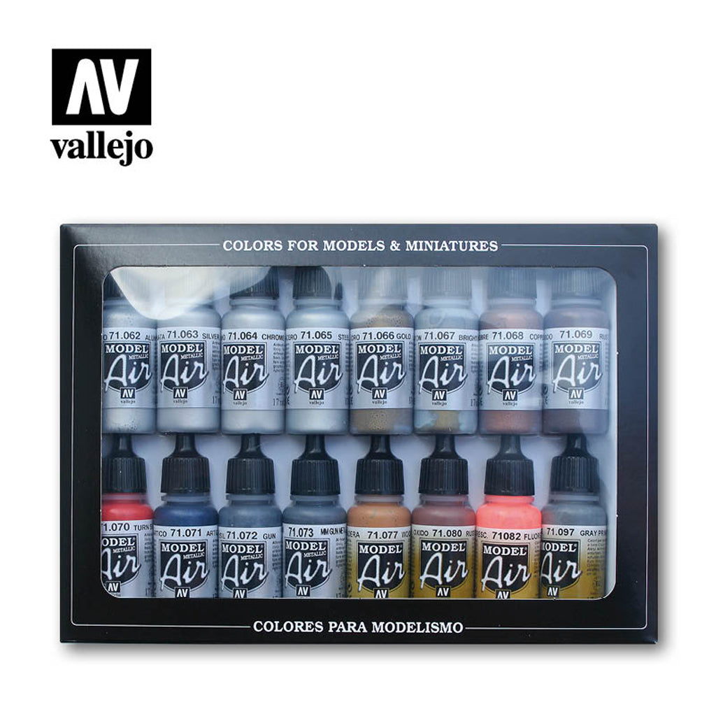 Vallejo Model Air - Metallic Effects 16 Pack Colour Set
