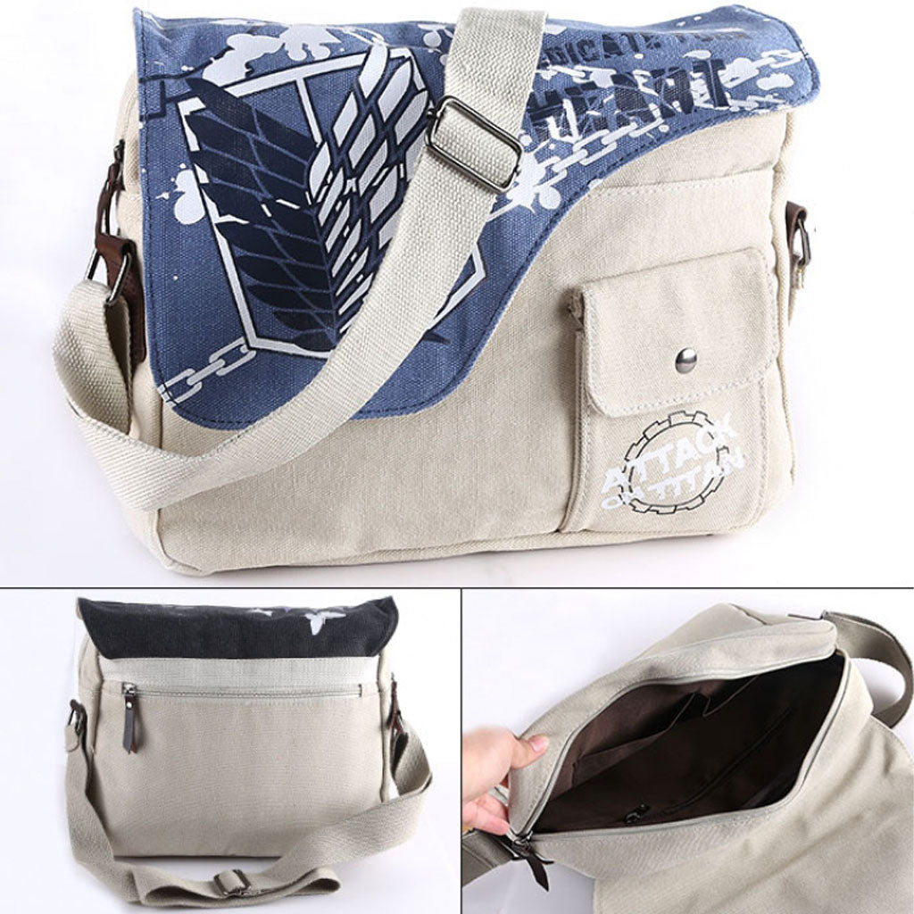 Attack on Titan - Canvas Crossbody- Shoulder Bag (Blue- Brown)