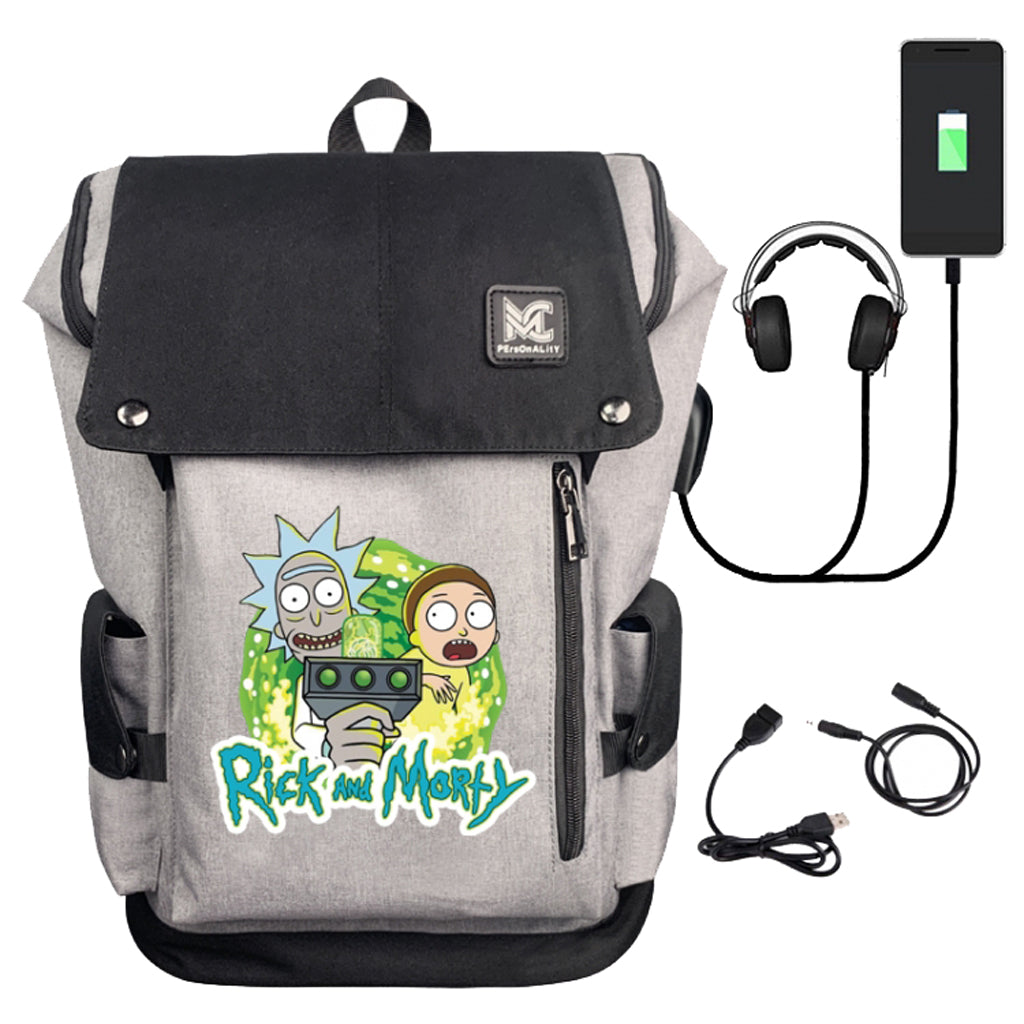 Rick &amp; Morty - Premium Back Pack w- Data Cable - 44x32x16cm