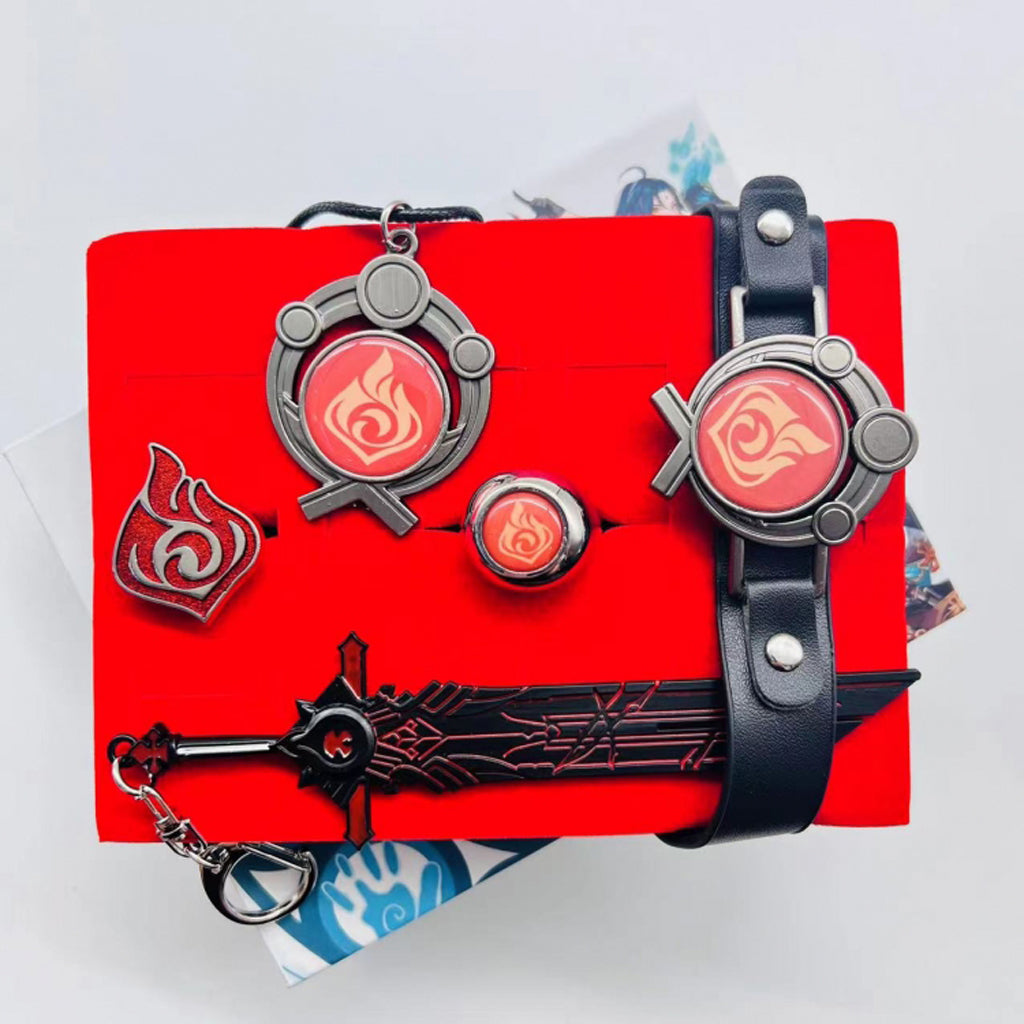Genshin Impact Game ring leather bracelet necklace 5-piece box style C